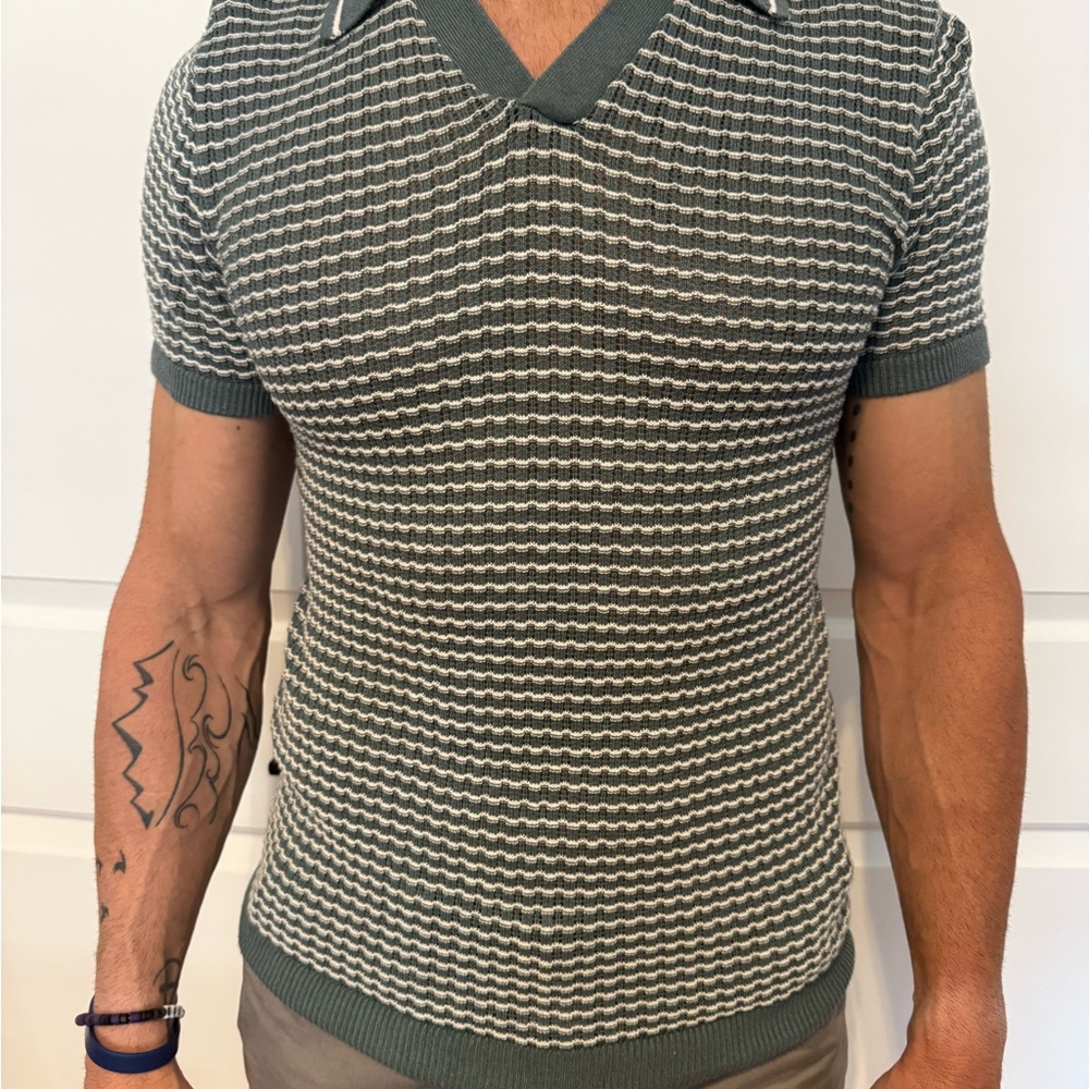 Hollister Teal and Cream Knit Sweater Polo
